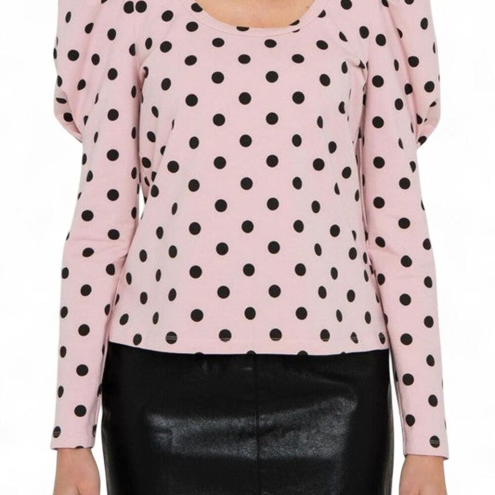 English Factory Pink Polka Dot Puff Long Sleeve Top - Size M (NWOT)